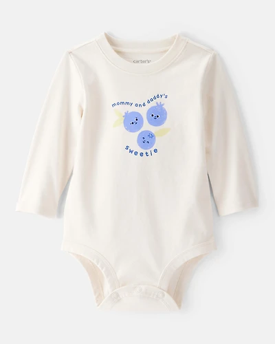 Baby Girl Cotton Long-Sleeve Graphic Bodysuit - White