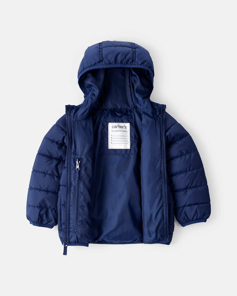 Toddler Boy Midweight Packable Puffer - Navy Blue