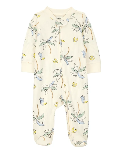 Baby Palm Tree Print 2-Way Zip Sleeper Pyjamas - Ivory