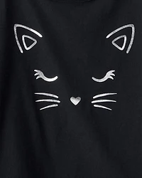 Kid 2-Piece Glitter Cat Tee & Tulle Tutu Skort Set