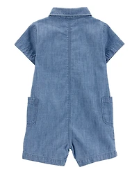 Baby Solid Cotton Blend Romper - Blue