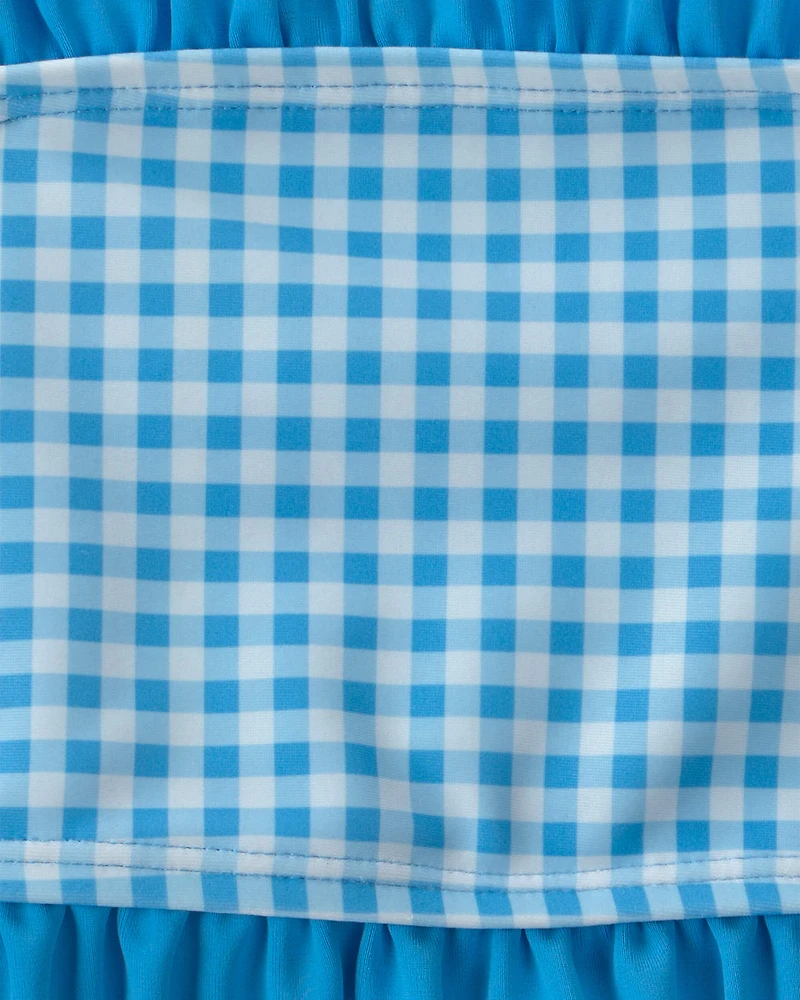 Girls 2-Piece Gingham Tankini Set - Blue