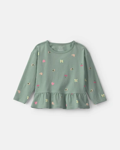 Toddler Girl All Over Print Long Sleeve Top - Green