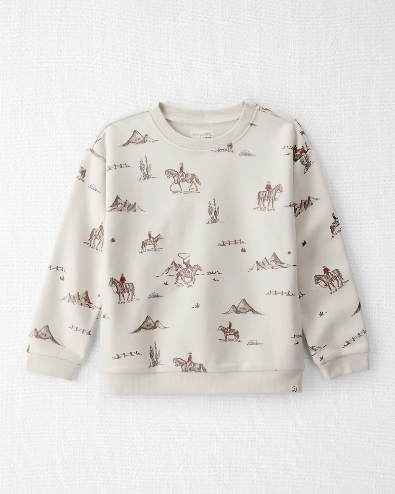 Kid French Terry Sweatshirt Made with Organic Cotton Western Rodeo Print
