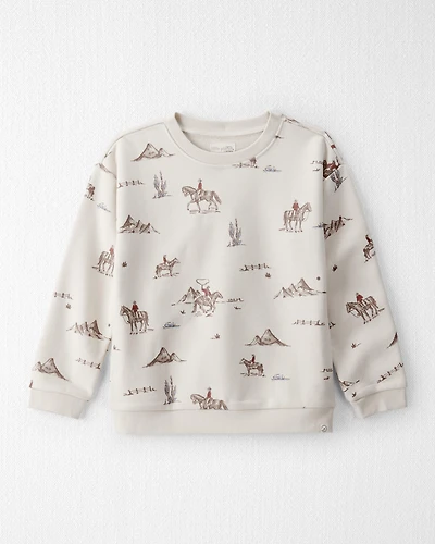 Kid French Terry Sweatshirt Made with Organic Cotton Western Rodeo Print