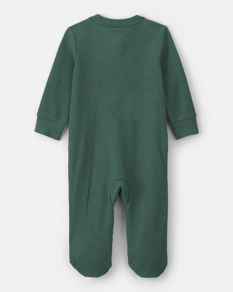 Baby Boy Moose Cotton 2-Way Zip Thermal Sleepers - Green