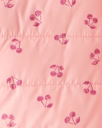 Toddler Cherry Print Hooded Puffer Jacket - Pink