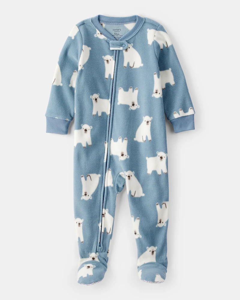 Toddler Boy Polar Bear Loose Fit Long-Sleeve 2-Way Zip 1-Piece Pyjamas
