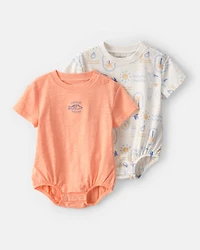 Baby 2-Pack Beach Multipack Bubble Rompers - Orange/Ivory