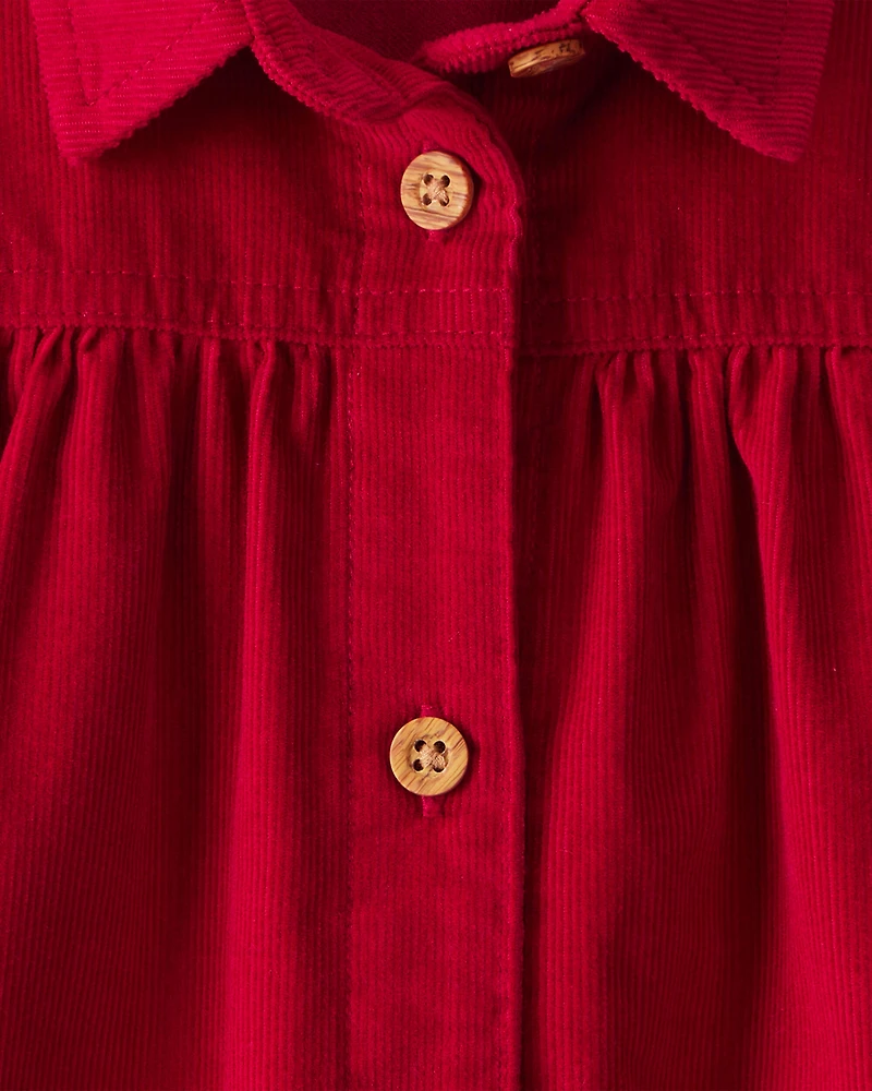 Baby Girl Corduroy Long-Sleeve Dress - Red