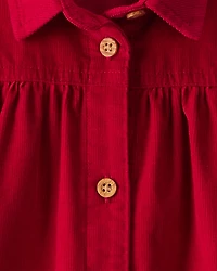 Baby Girl Corduroy Long-Sleeve Dress - Red