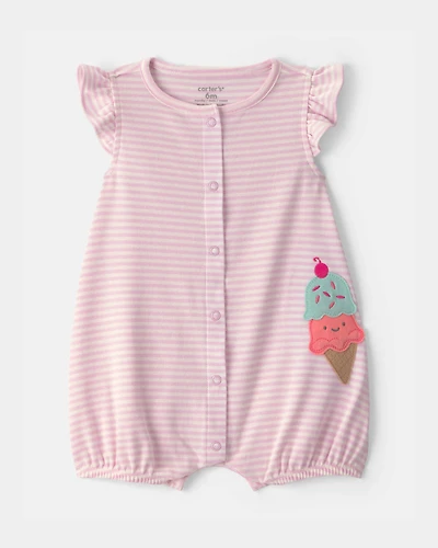 Baby Girl Striped Ice Cream Romper - Pink