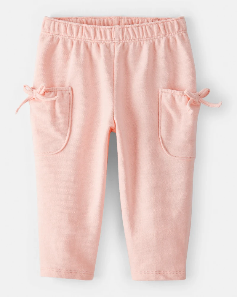 Baby Girl Bow Pocket French Terry Pants - Coral