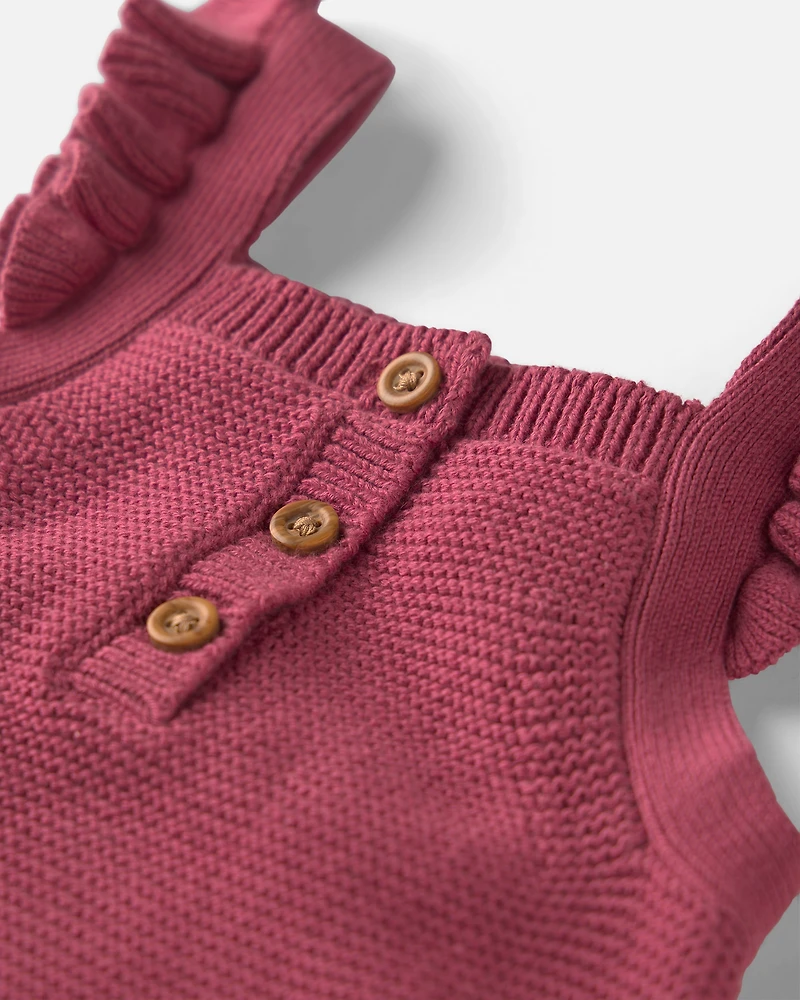 Baby Girl Organic Cotton Sweater Knit Overalls