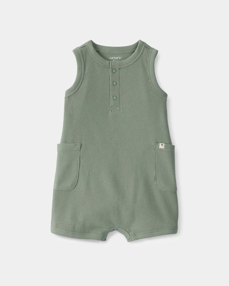 Baby Boy Solid Thermal Sleeveless Romper - Green