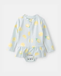 Baby Girl 1-Piece Lemon Rashguard Swimsuit - Blue