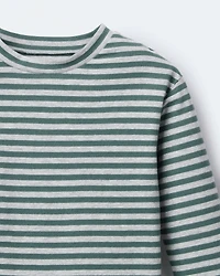 Toddler Striped Long-Sleeve Relaxed Tee - Green/Heather Grey