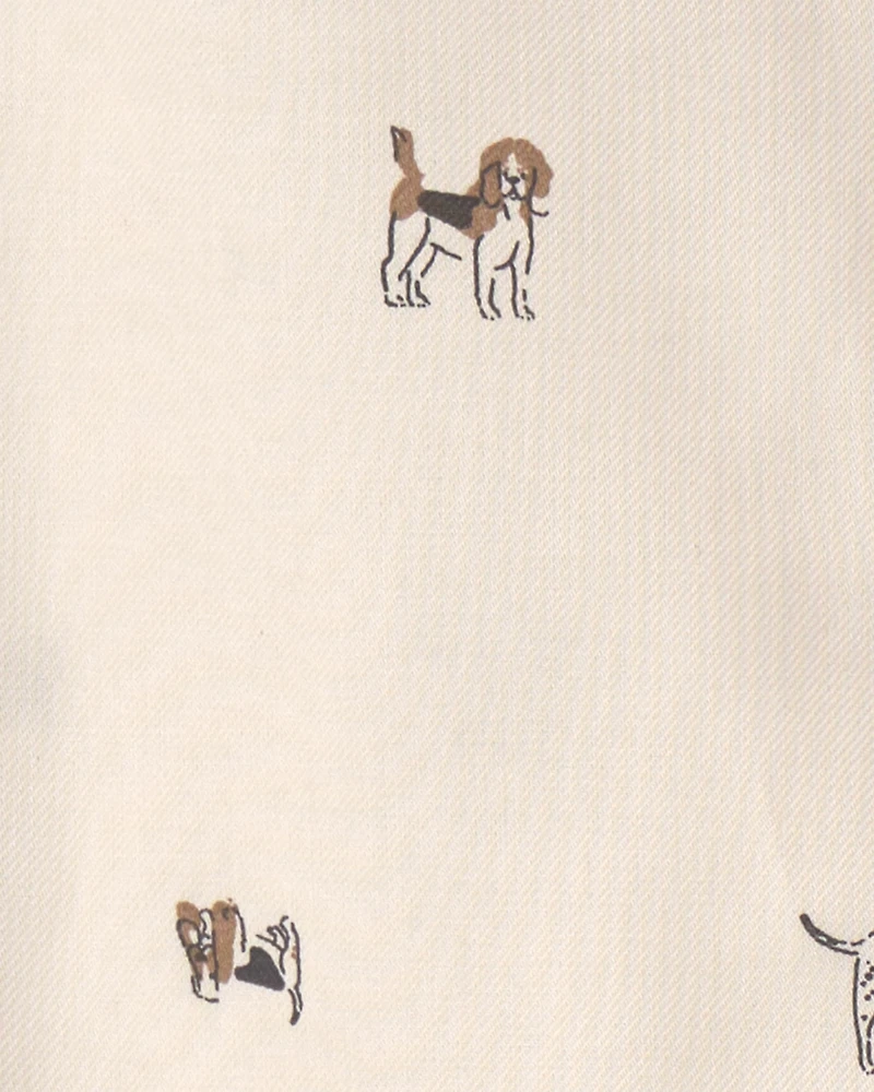 Toddler Boy Dog Long-Sleeve Button-Down Shirt - Cream