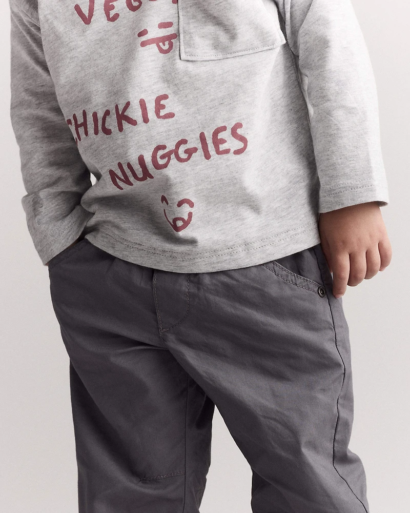 Toddler Chicken Nuggies Long-Sleeve Pocket Graphic Tee - Heather Grey