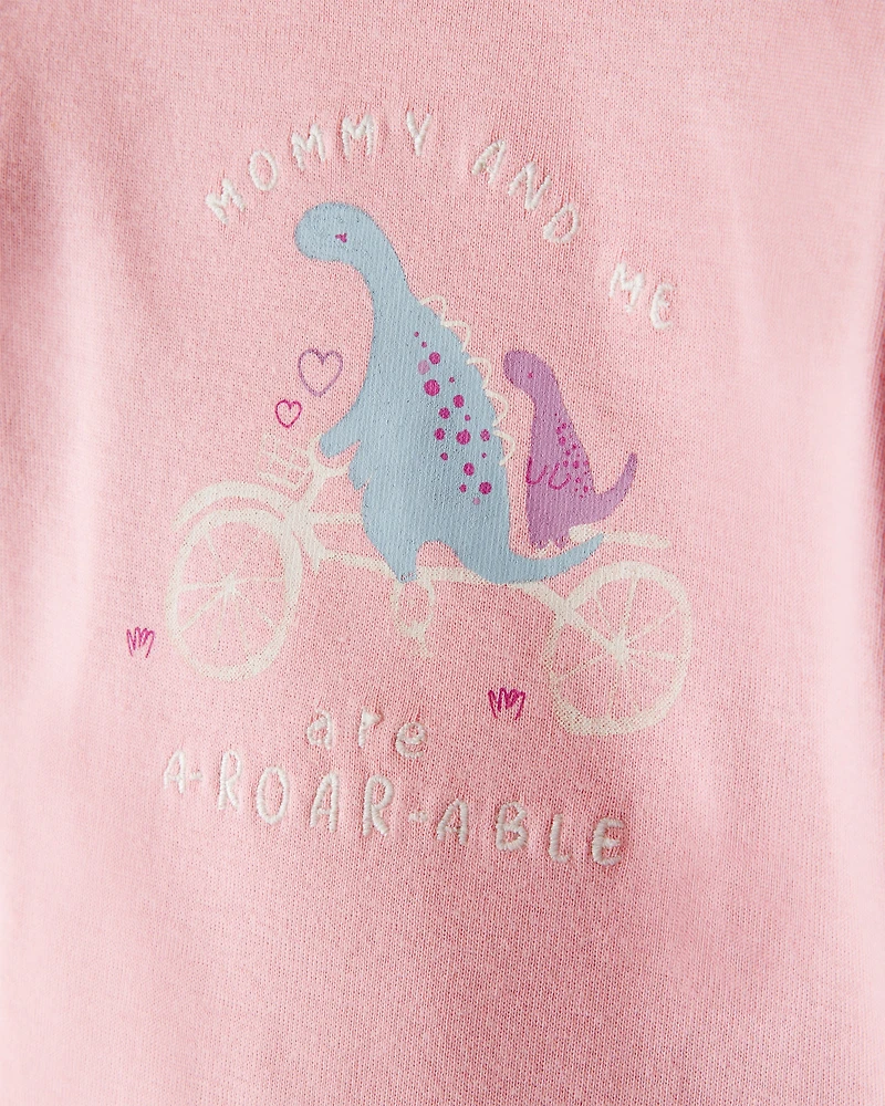 Baby Girl Dinosaur Print Cotton Long-Sleeve Tee & Pant Set - Pink/White