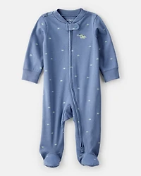 Baby Boy Rhino Print 100% Cotton Long-Sleeve Sleeper - Blue