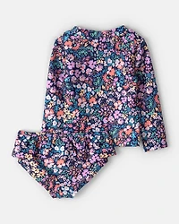 Baby Girl 2-Piece Floral Long-Sleeve Rashguard Swimsuit Set