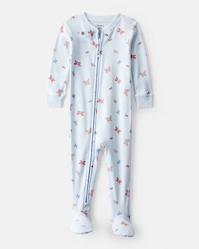Toddler Girl Butterfly 100% Cotton Snug Fit Footie 1-Piece Pyjamas - Blue