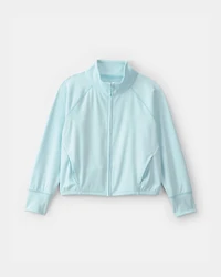 Girls Solid Active Zip-Up Jacket - Blue