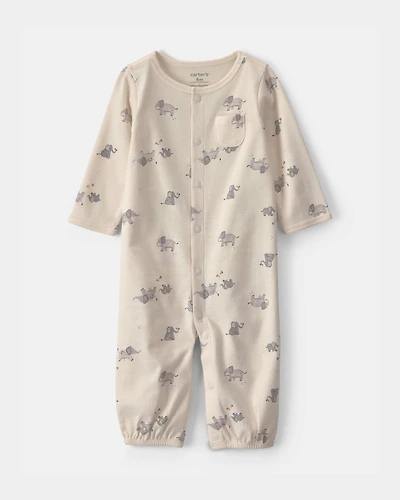 Baby Elephant 100% Cotton Sleeper Gown - Cream