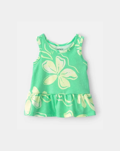 Baby Girl Floral Peplum Tank Top - Green