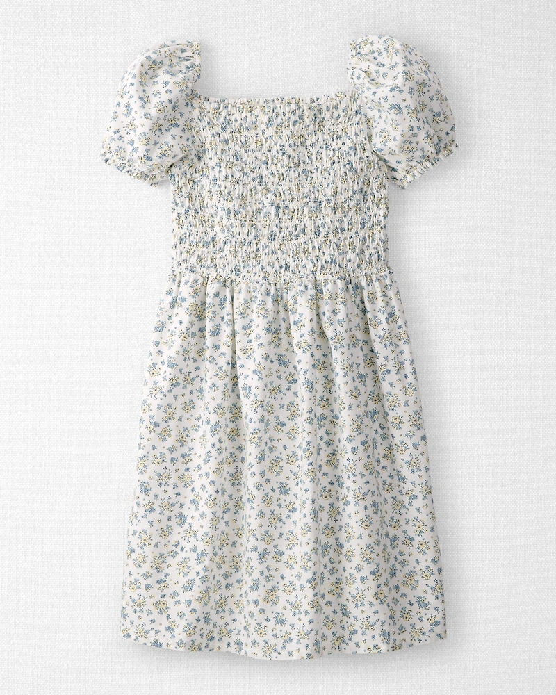 Girls Smocked Dress Made with Organic Cotton Spring Bloom Print