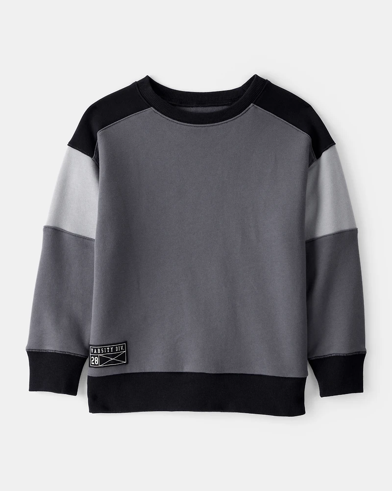 Boys Colour-Block Pullover Sweatshirt - Black