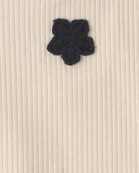 Girls Flower Embroidered Rib Tank Top - Ivory