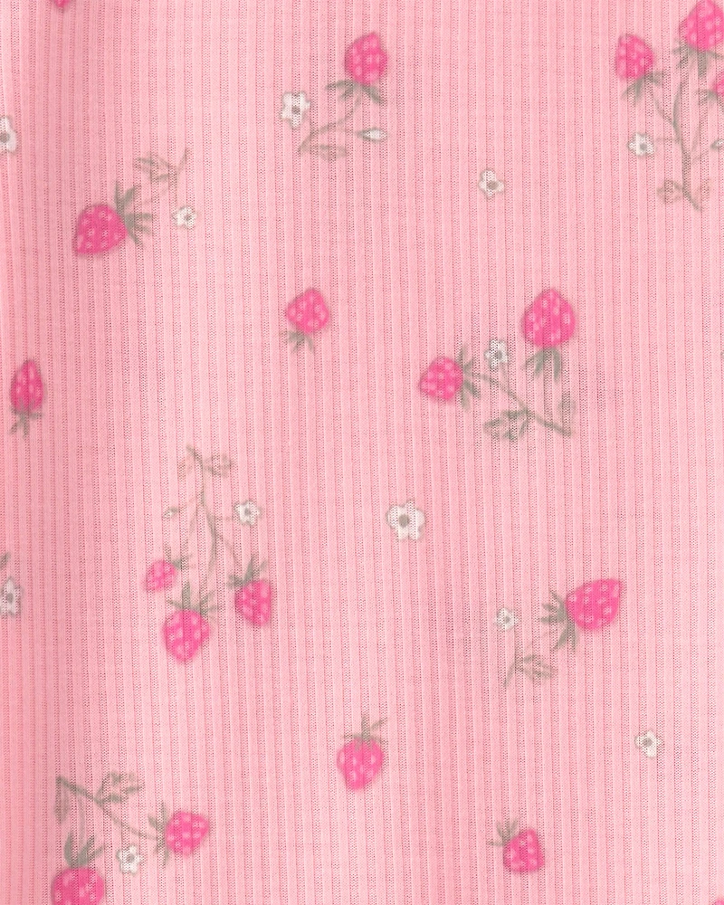 Girls Strawberry Rib Loose Fit 2-Piece Pajama Set - Pink