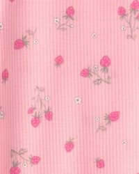 Girls Strawberry Rib Loose Fit 2-Piece Pajama Set - Pink