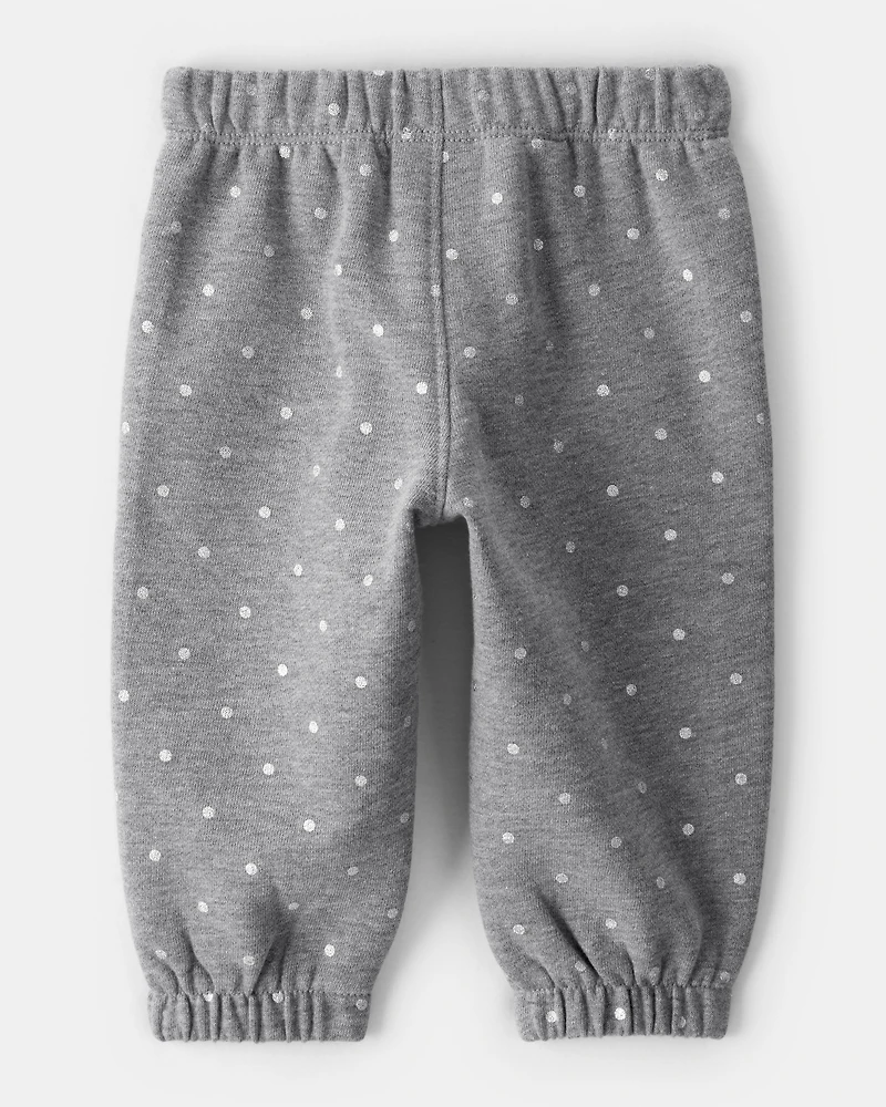 Baby Girl Polka Dot Fleece Pants - Grey