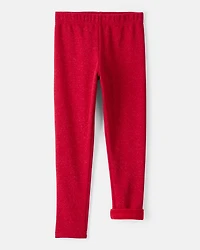 Girls Shimmer Cotton Pull-On Stretch Leggings - Red