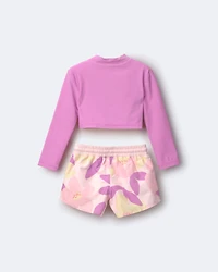 Toddler Girl Cropped Long-Sleeve Rashguard Set Tropical Print - Purple/Rose