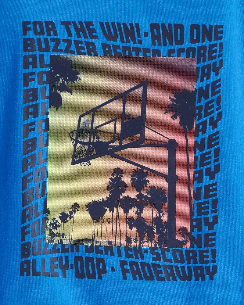 Boys Basketball Long-Sleeve Graphic Tee - Blue