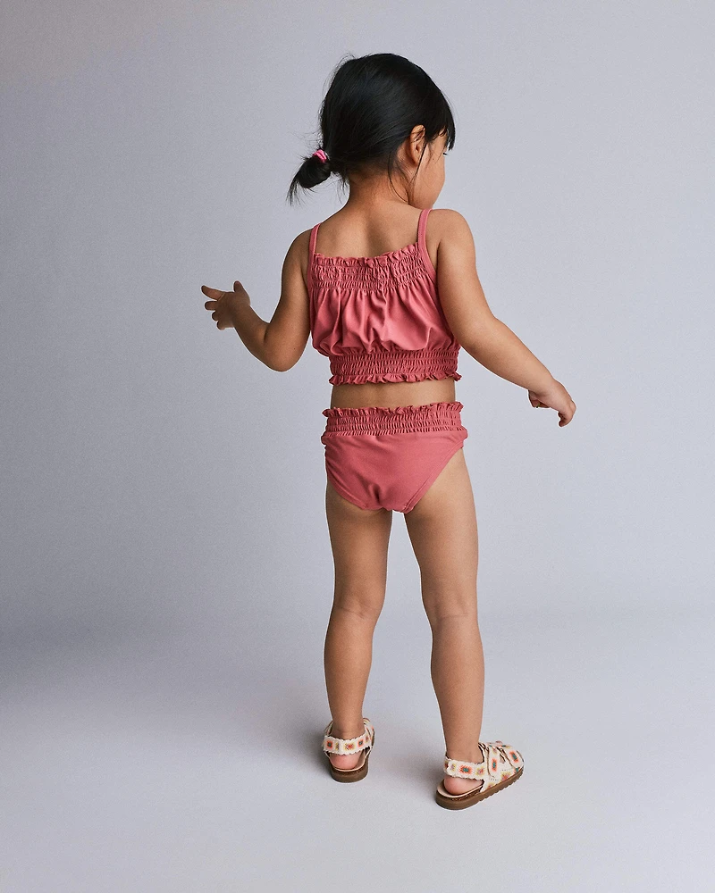 Toddler Girl Smocked Tankini Set - Burgundy