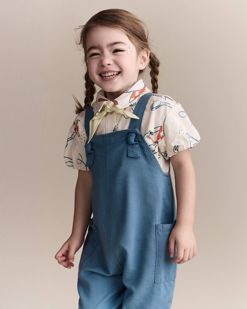 Toddler Girl Knot-Tie Overall - Teal