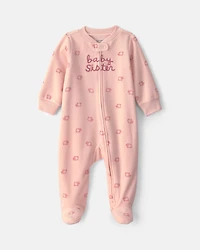Baby Girl 'Baby Sister' Fleece 2-Way Zip Sleepers - Pink