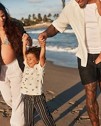 Toddler Boy Beach Short-Sleeve Button-Down Shirt - Cream/Black
