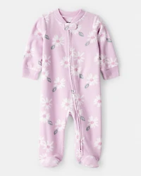 Baby Girl Floral Print Loose Fit Long-Sleeve Sleeper- Pink