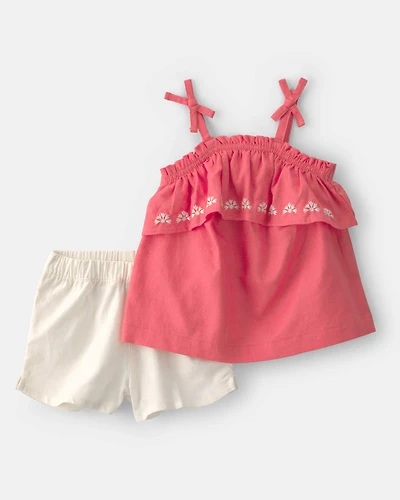 Baby Girl 2-Piece Solid Linen Sleeveless Top & Short Set - Pink/White