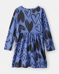 Girls Heart Long-Sleeve Dress - Blue