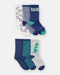 Boys 6-Pack Dinosaur Print Crew Socks