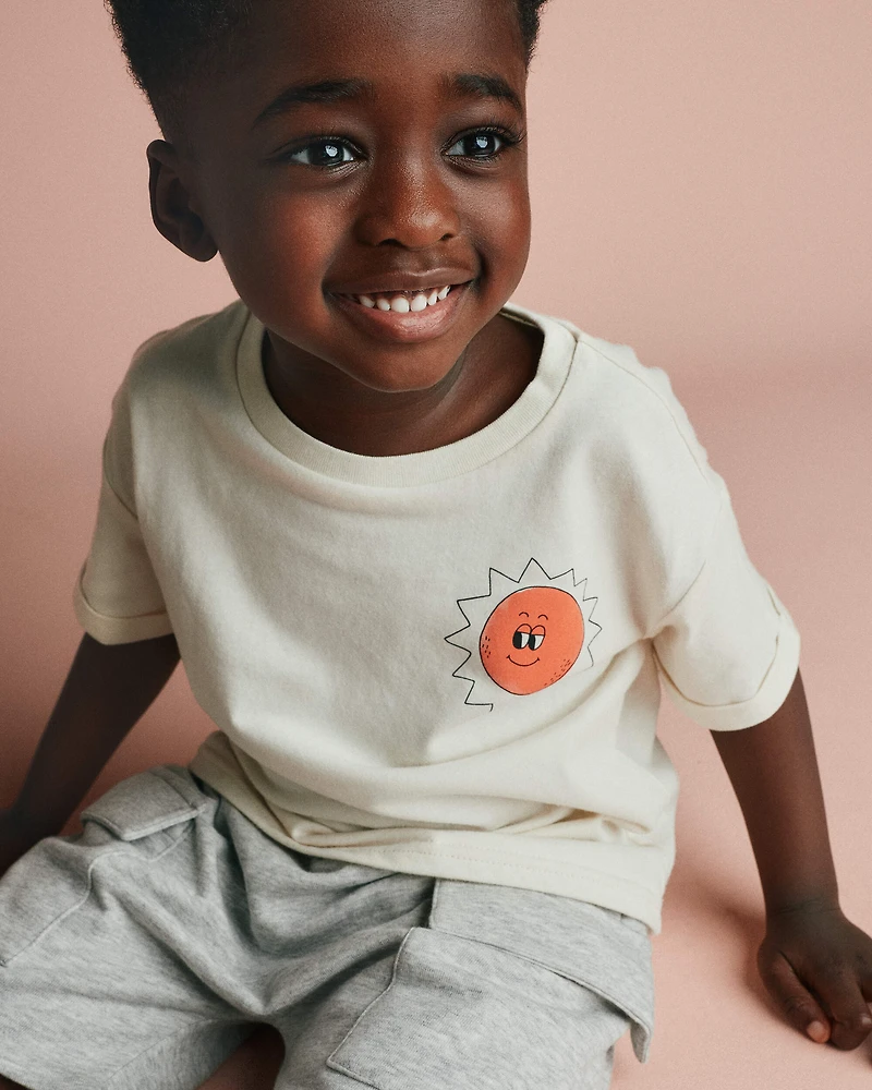 Toddler 'Funny Sunny' Rolled Cuff Tee - Cream