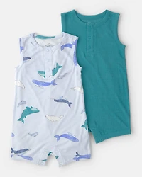 Baby 2-Pack Whale PurelySoft Short-Sleeve Romper Set - Blue