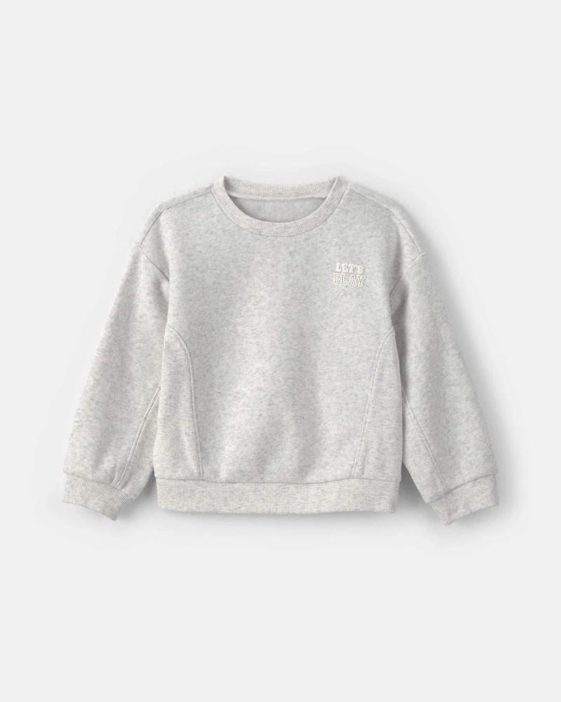Toddler Girl 'Let's Play' Fleece Pullover Sweatshirt - Grey